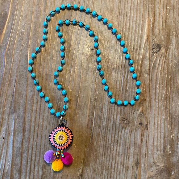 Hand Crafted Jewelry - Turquoise Colored Beaded Long Necklace